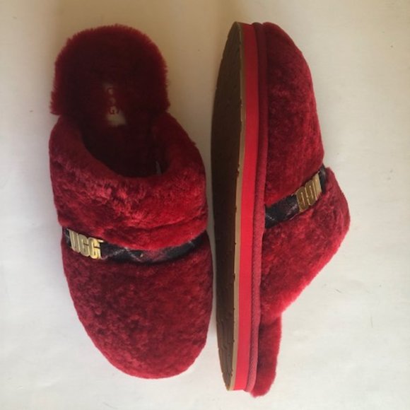 UGG Dalla Plaid Shearling Red Slipper. Size: 8, 9, 10. Sheepskin. Fur - Picture 7 of 8